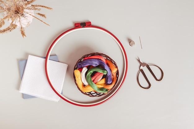 farebná ihla a kruh na vyšívanie